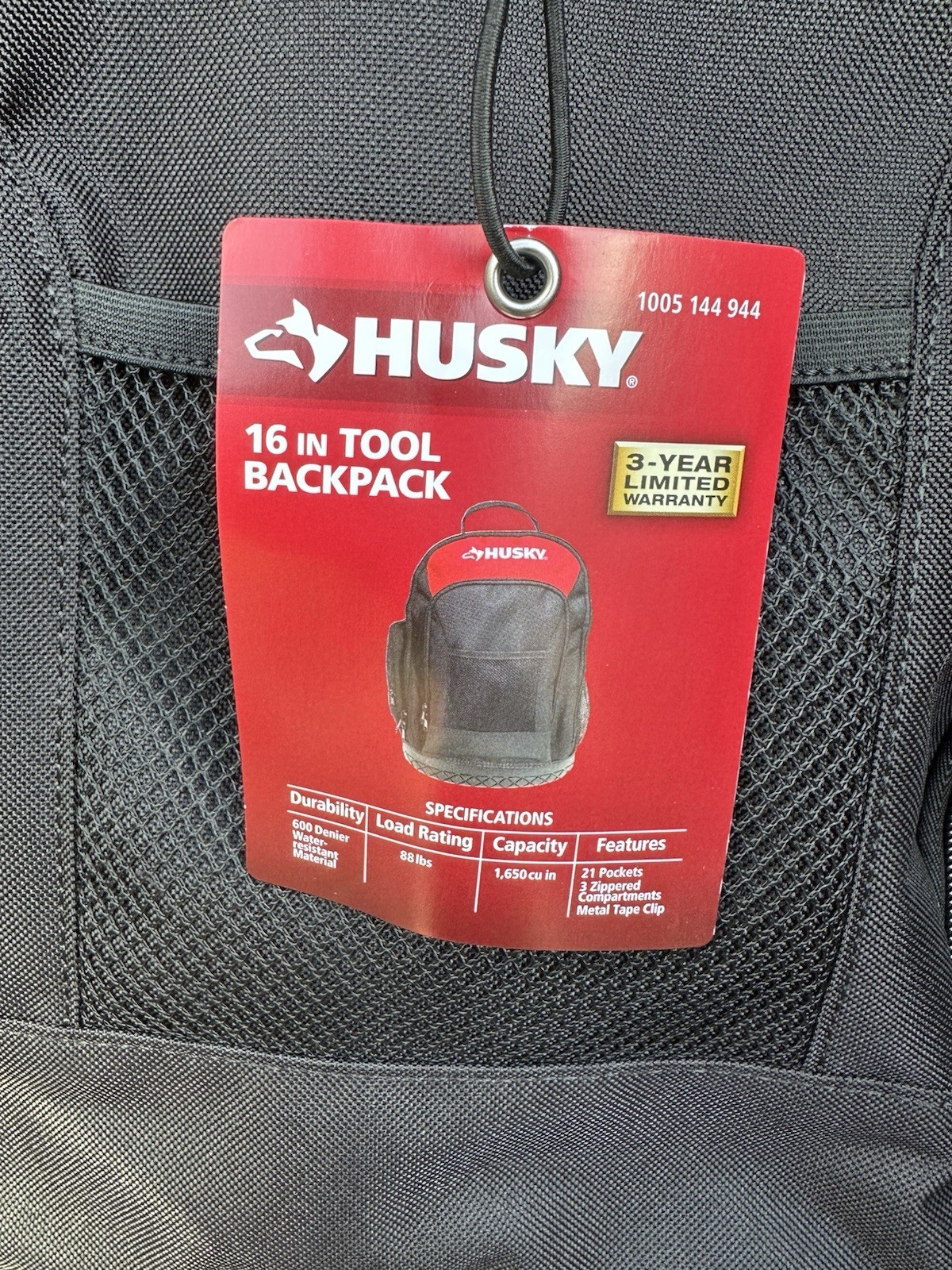 Husky 16 in. Tool Backpack Water Resistant 19 Internal Pockets Organize Tools