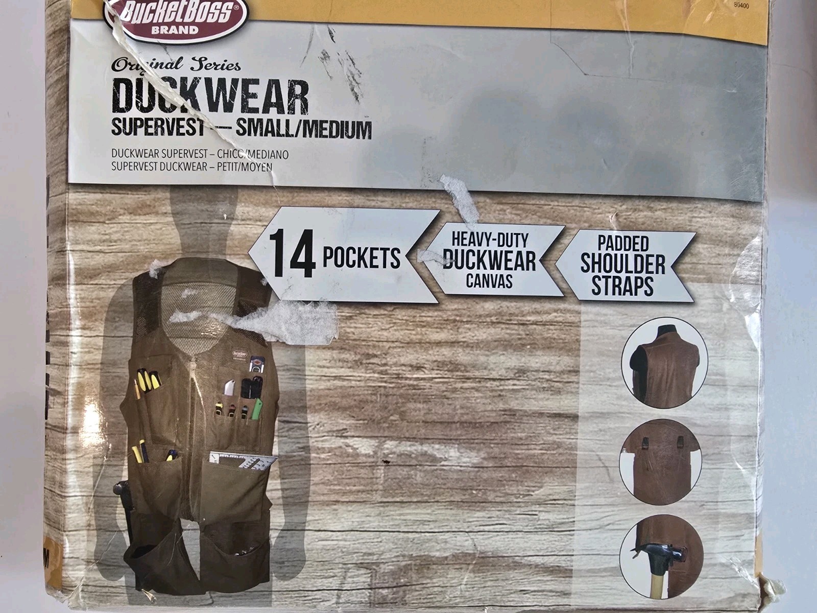 Bucket Boss Duckwear SuperVest Tool Vest Small Medium 14 Pockets Canvas Brown
