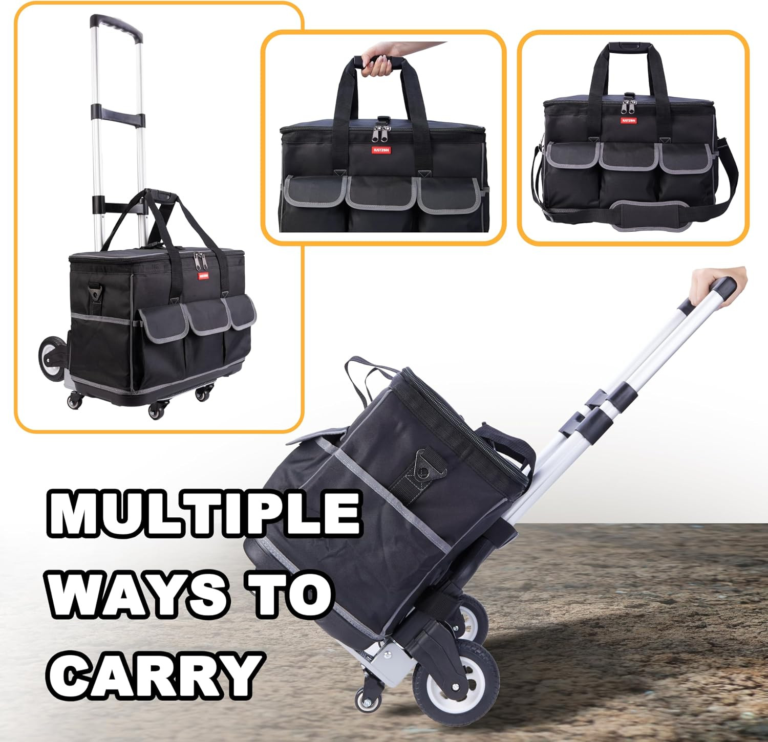 Rolling Tool Bag with Wheels – Aluminum Alloy Trolley for Electrician & HVAC