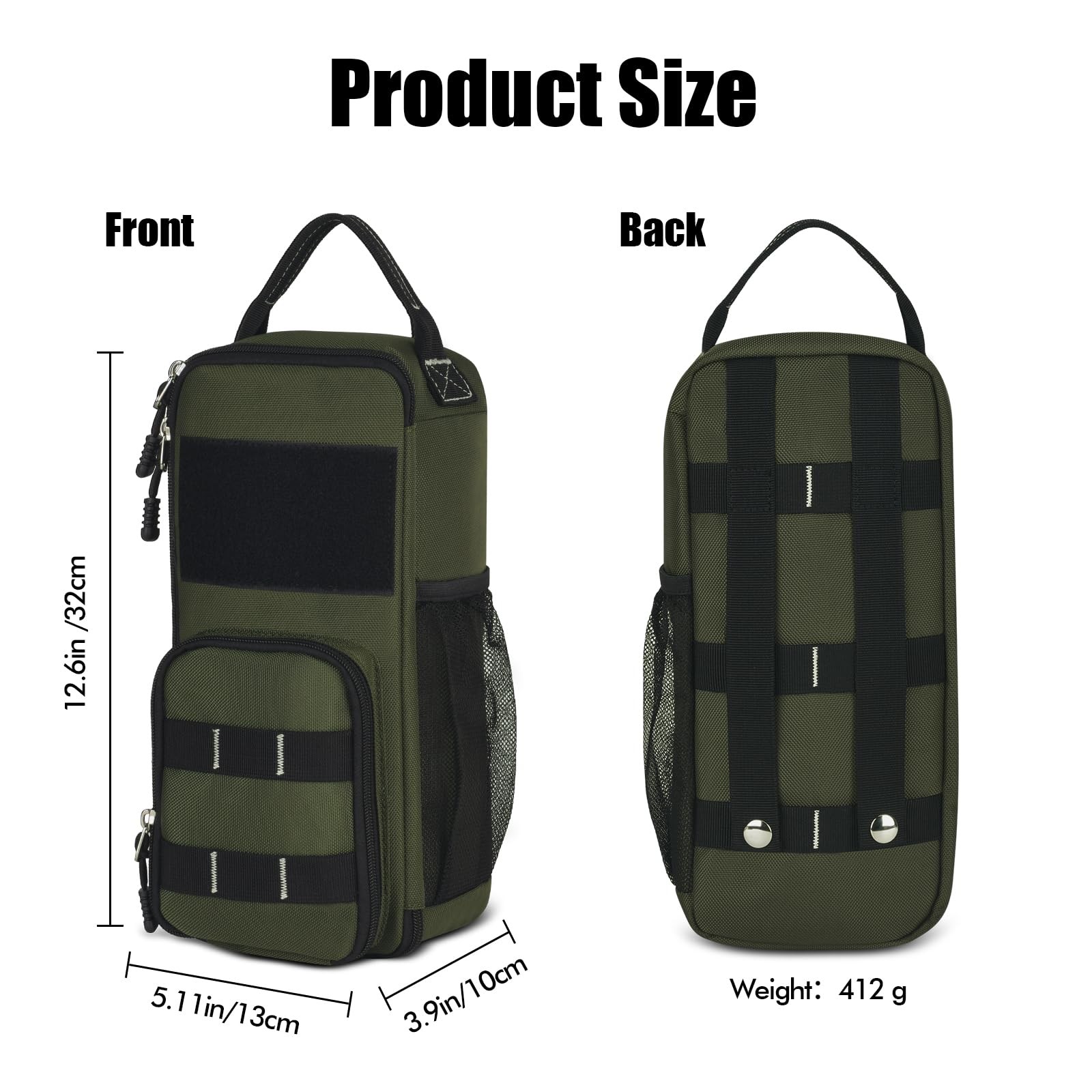 12.6 Inch Small Tool Bag Pouch Multiple Pockets Waterproof Handle Green