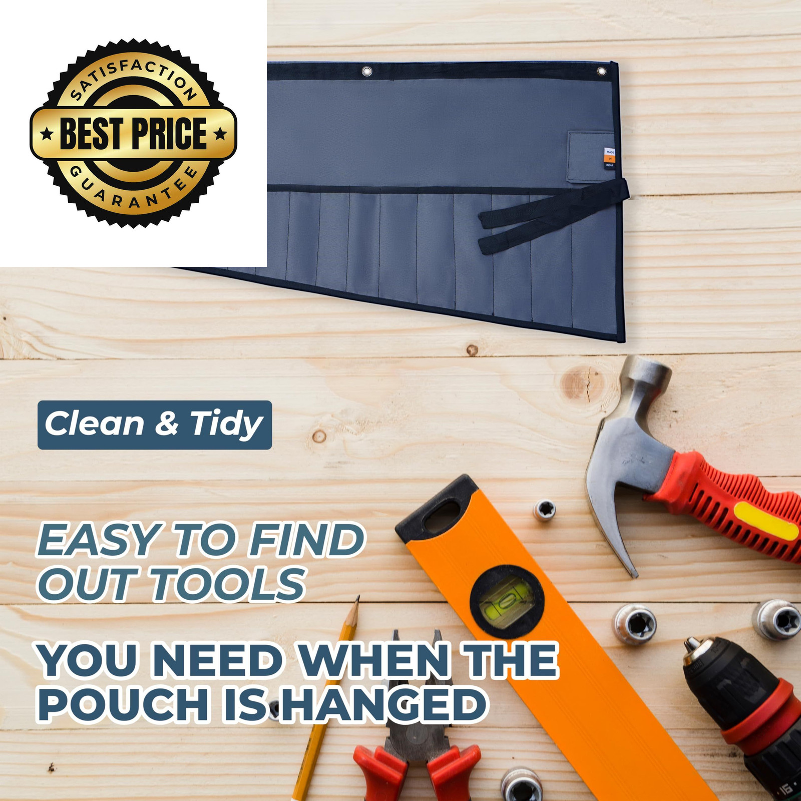 Bull Tools 16 Pockets Wrench Roll Up Pouch, Ratchet & 12 x 8 x 1 Inches, Grey
