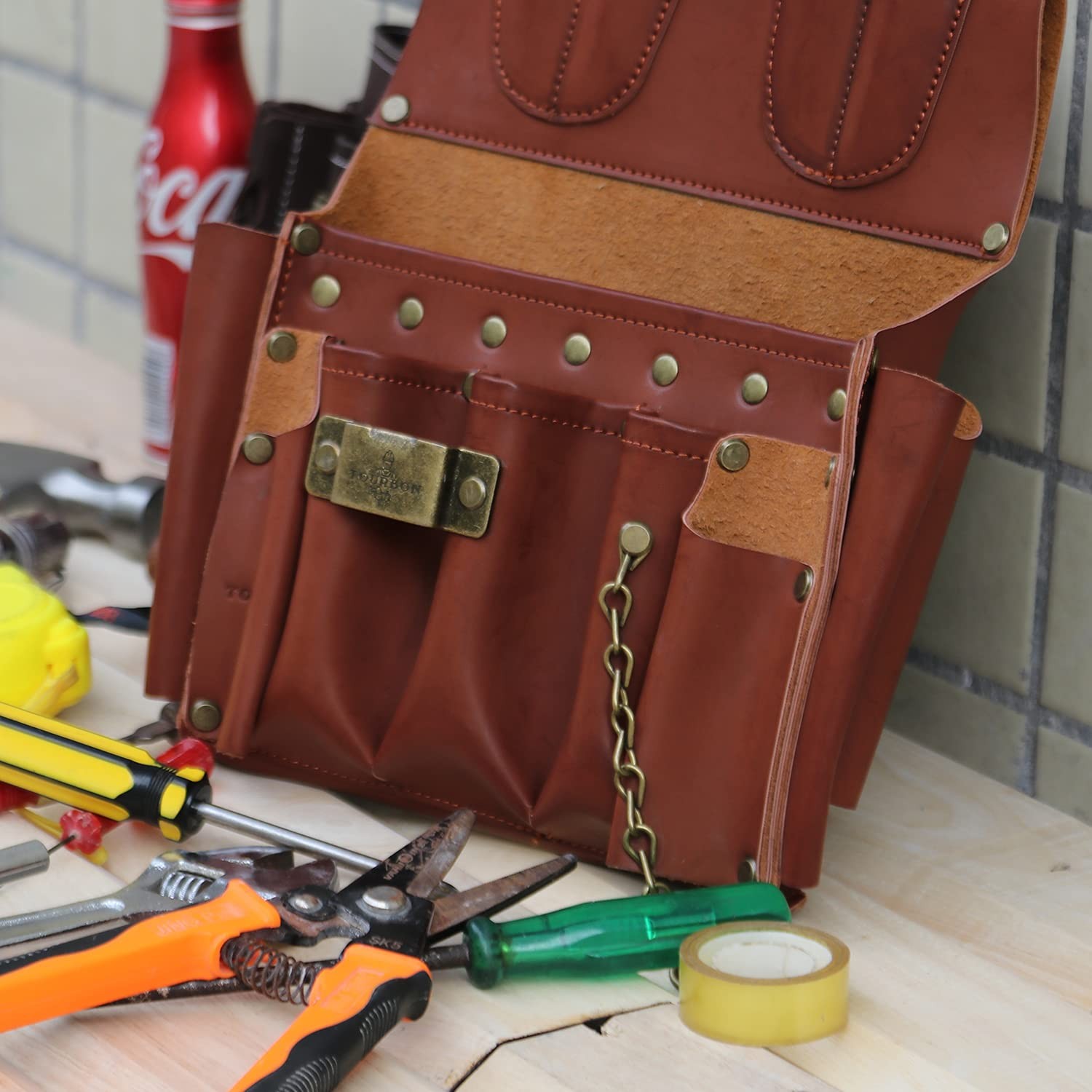 Leather Tool Pouch with Shoulder Strap, Belt Tool Organizer for Wrench Screwd…