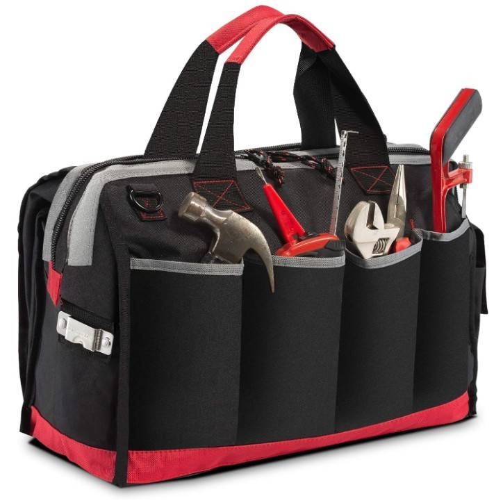 16″ Waterproof Tool Bag 25 Pockets Wide Mouth Storage Organizer Shoulder Strap