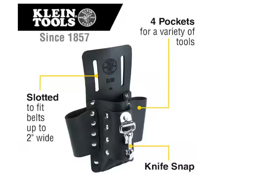 KLEIN TOOLS (SMALL) Electrician Leather Multi Tool Belt 4 Pocket Pouch (NEW)