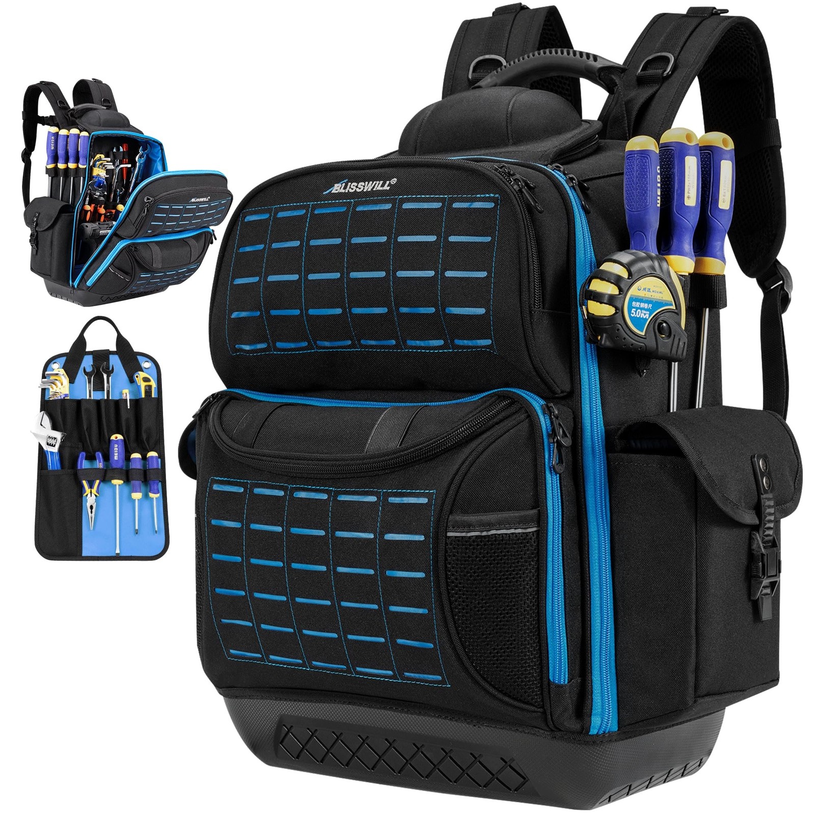 BLISSWILL Tool Backpack Heavy Duty Tool Bag Men Waterproof Molded Base 62