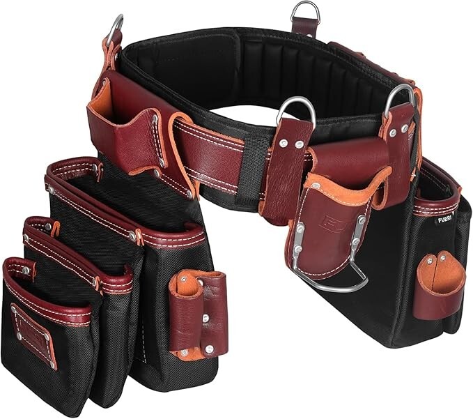 Fueri Tool Bag with Suspender for men nylon and leather 26 Pockets tool pouch