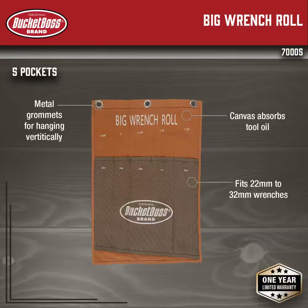 14 In. Big Wrench Tool Roll with 5 Tool Bag Storage Pockets