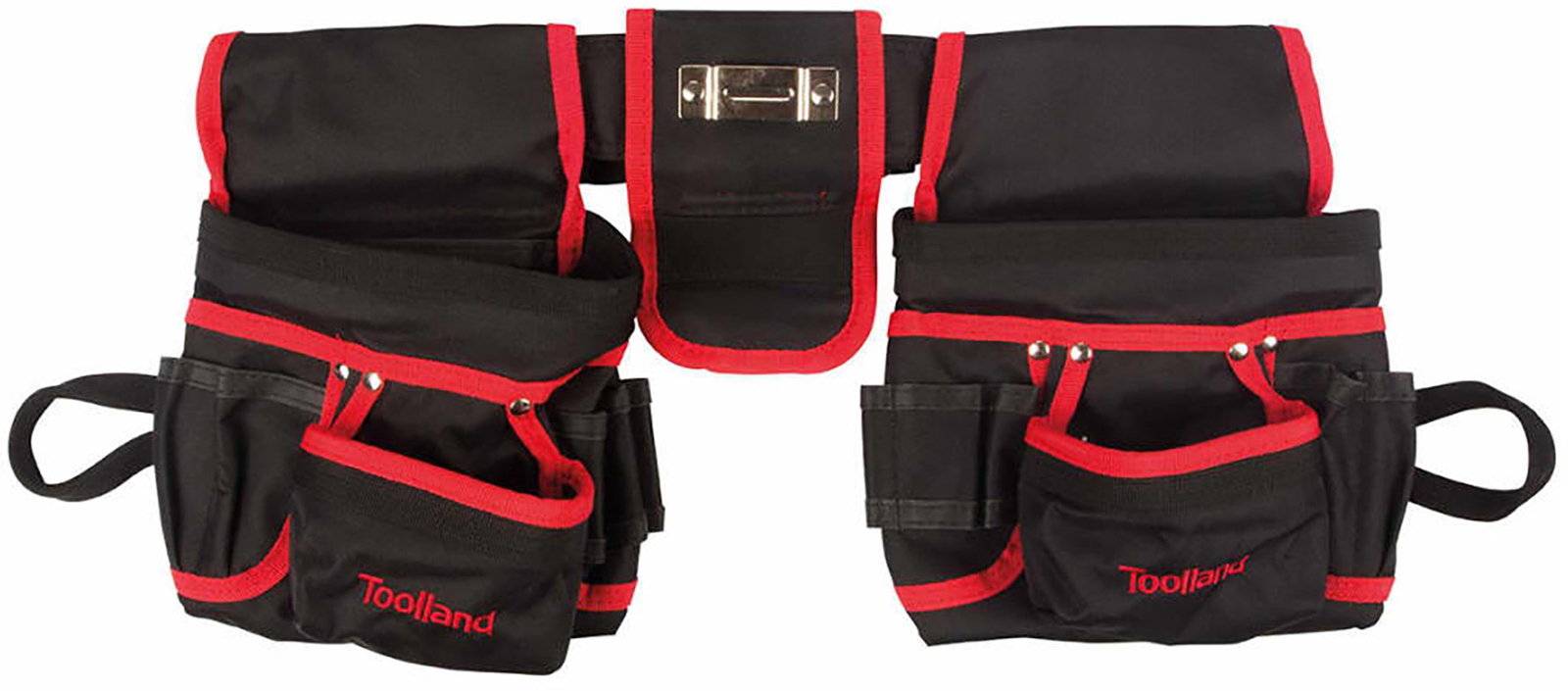 Toolland Electrician’s Double Pouch Nylon Tool Belt, Black and Red (FI68)
