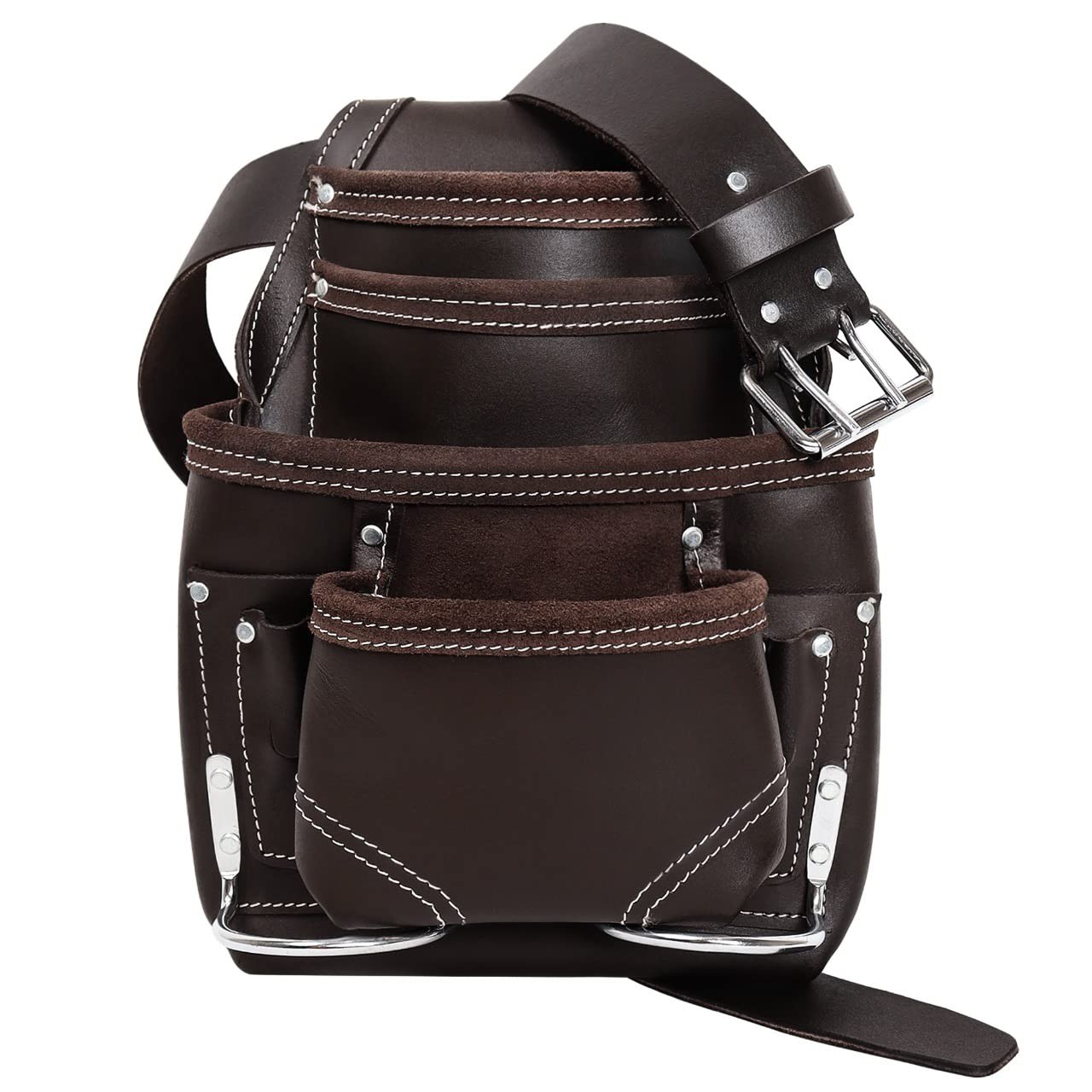 Genuine Leather 10 Pocket 2 In Work Belt Carpenter Handyman Tool Pouch Bag Kit