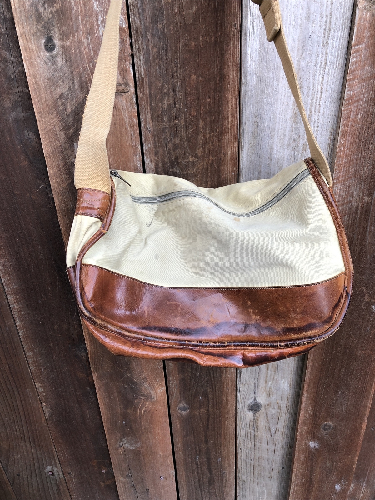 Vintage Canvas & Leather Shoulder Bag made in England