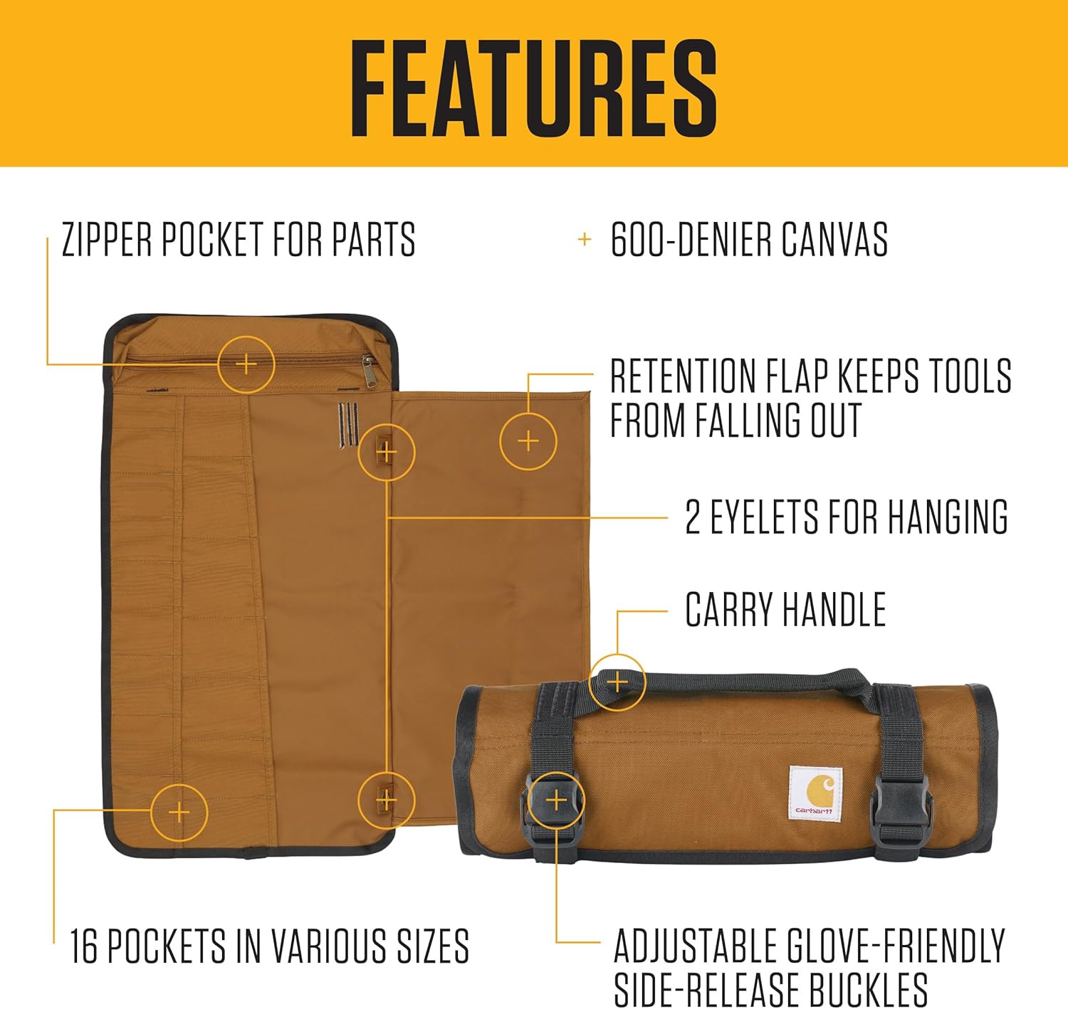 Carhartt Utility Roll Organizer, Durable, Water-Resistant Tool Roll, Gravel, 16