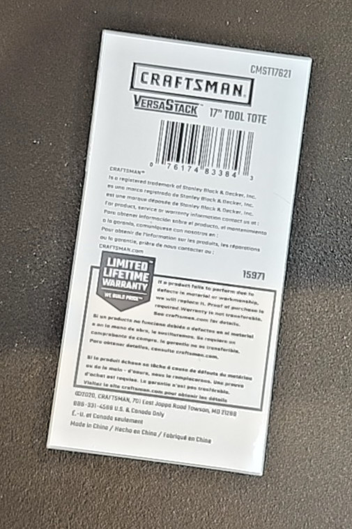 NEW CRAFTSMAN VERSASTACK™ 17 in Tool Tote – CMST17621