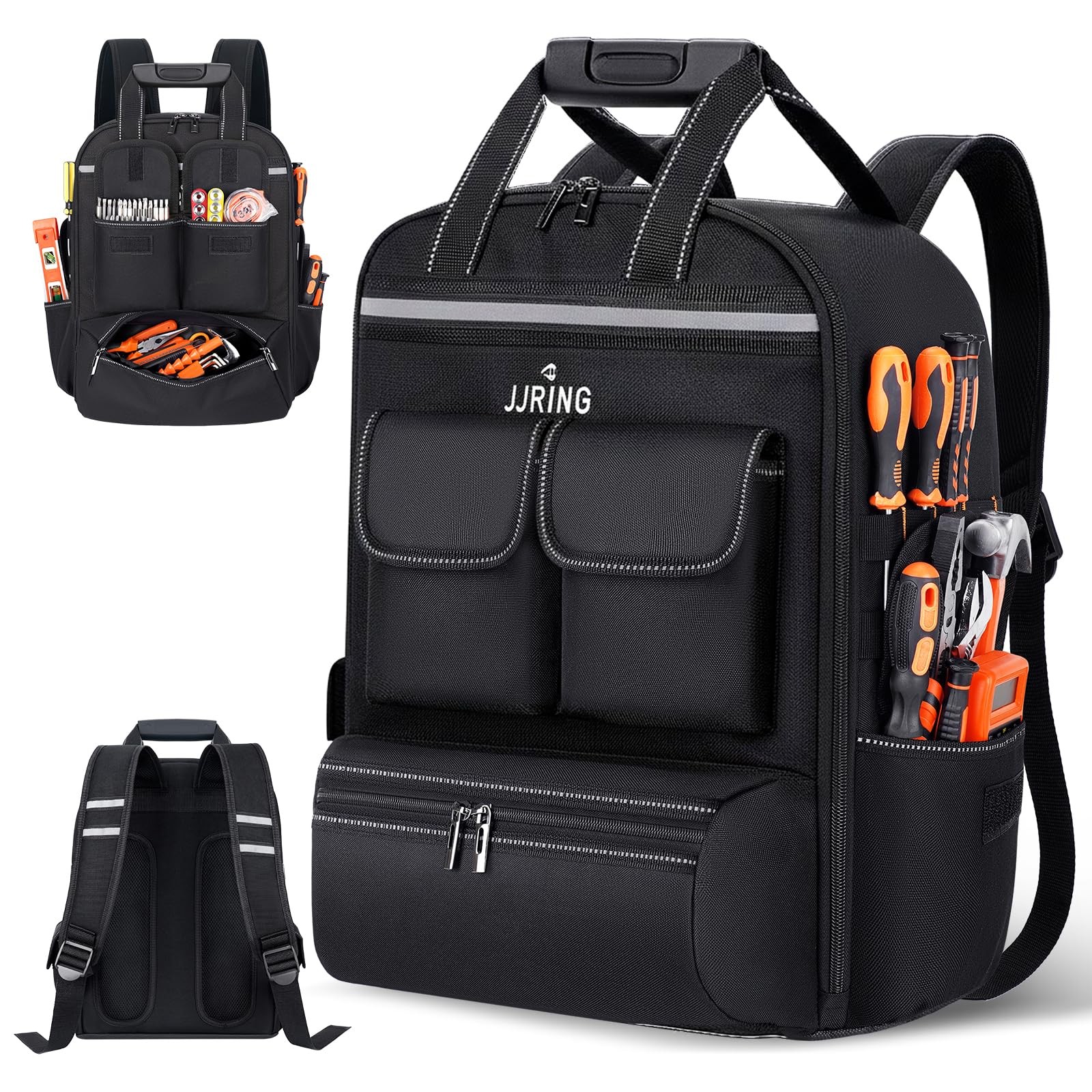 Tool Bag Backpack 18 Pockets Heavy Duty Storage Organizer Black Padded HVAC