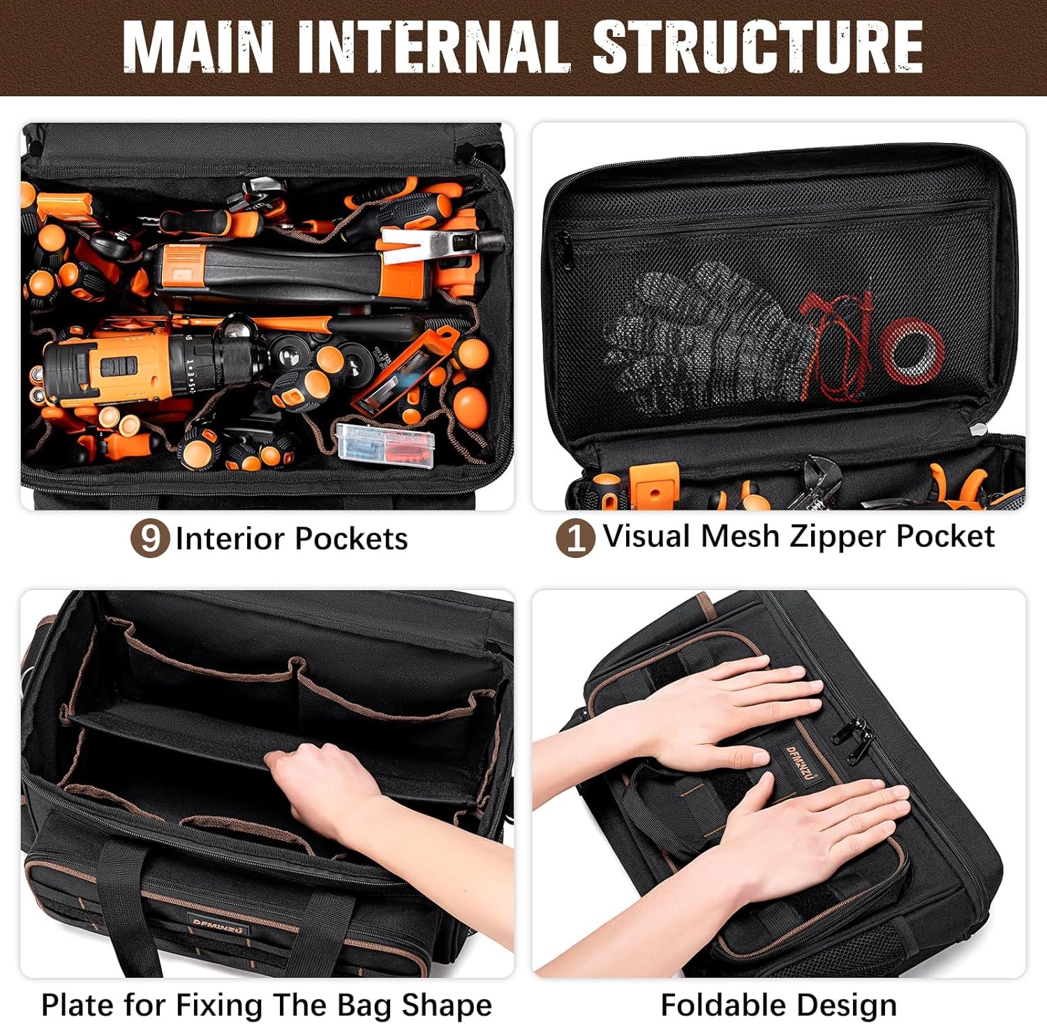 17 Inch Heavy Duty Tool Bags Men Women 20 Pockets Portable Tool Bag W/