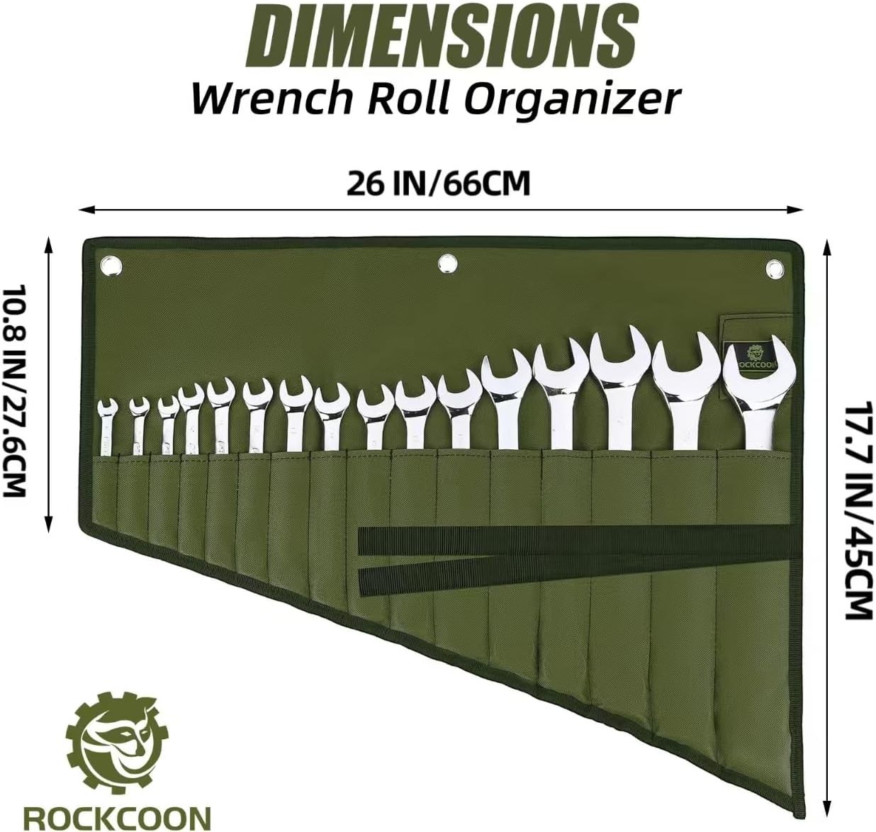 Compact & Lightweight Waterproof Wrench Roll – Organize with 16 Pockets in Green