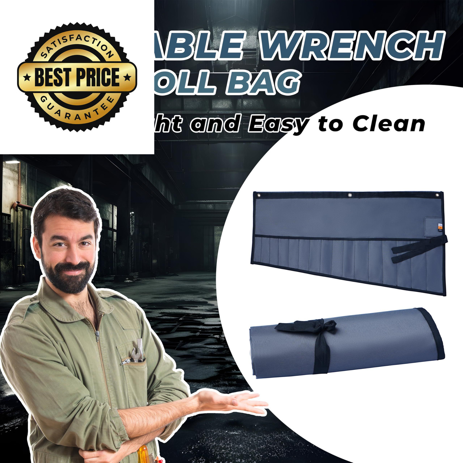 Bull Tools 16 Pockets Wrench Roll Up Pouch, Ratchet & 12 x 8 x 1 Inches, Grey