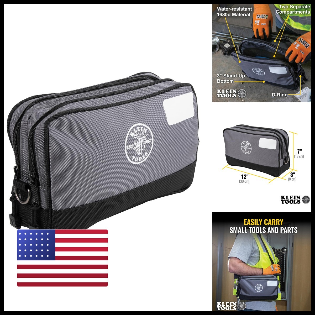 Klein Tools Tool Pouch Dual Compartments Heavy-Duty Tool Bag Organizer