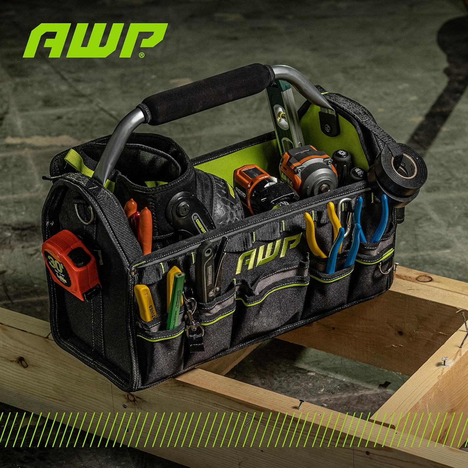 AWP Premium Durable Tool Bag Tote for Professionals and Contractors, Black