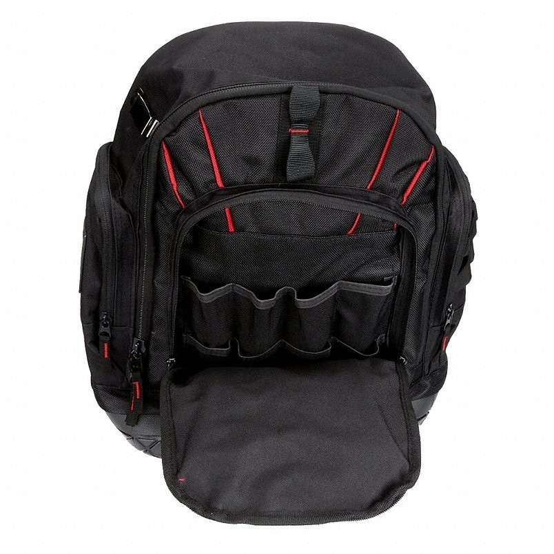 WESTWARD 32PJ49 Heavy Duty Tool Backpack Bag 19 Pockets Polyester Black NEW
