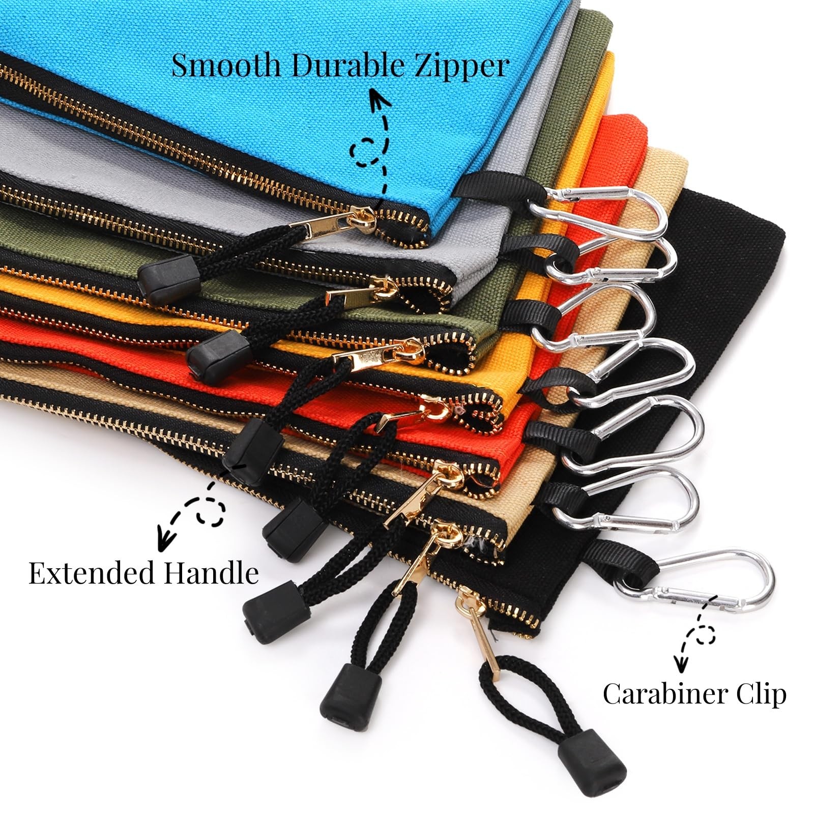 7 Pack Canvas Tool Pouch with Carabiners, 12″ x 7″ Heavy Duty Zipper Utility …