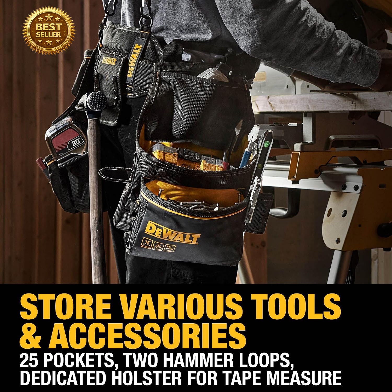 DEWALT Professional Tool Belt Organizer with Suspenders and 25 Pockets, Heavy Du