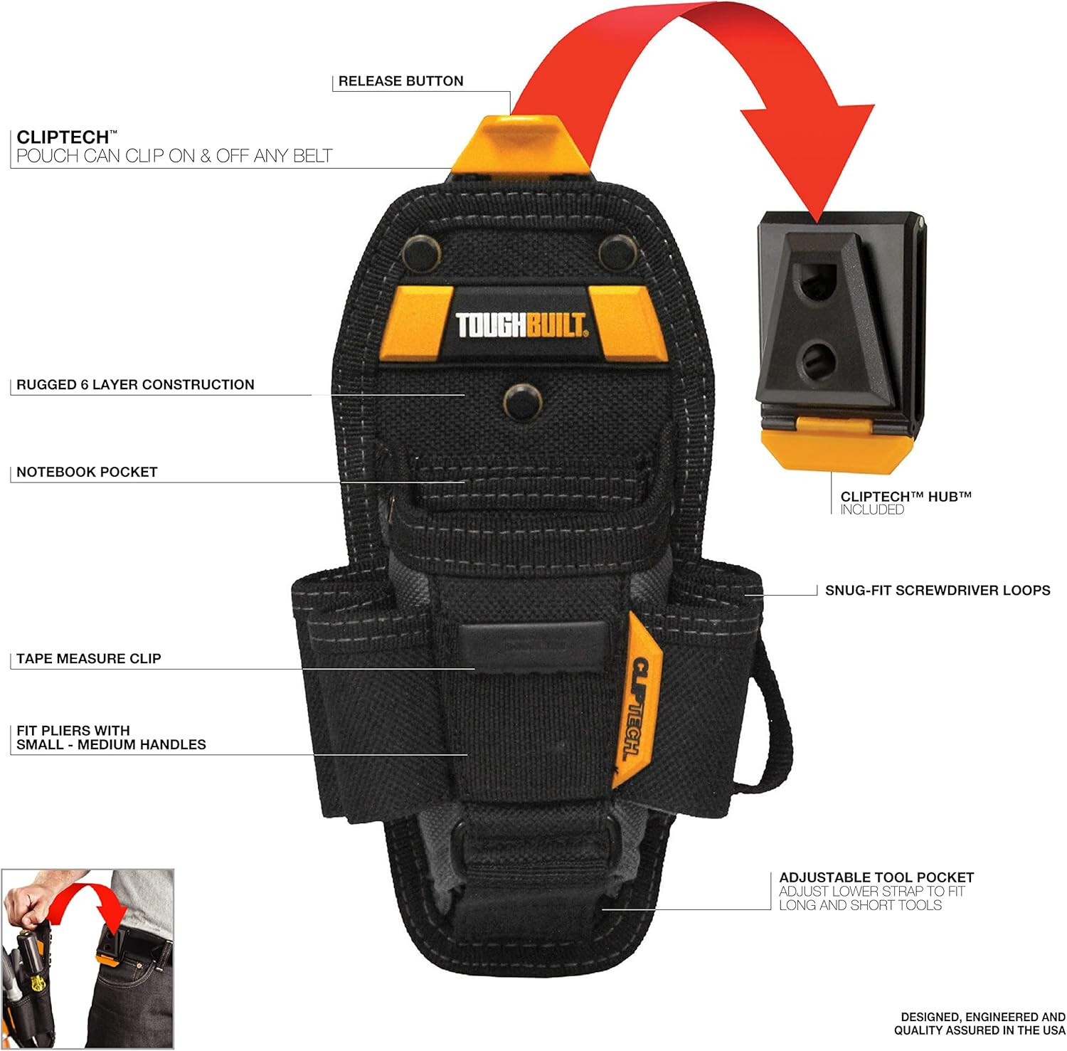 TOUGHBUILT TB-CT-36-M7 Technician 7-Pocket Pouch Electrician Tool Utility Bag