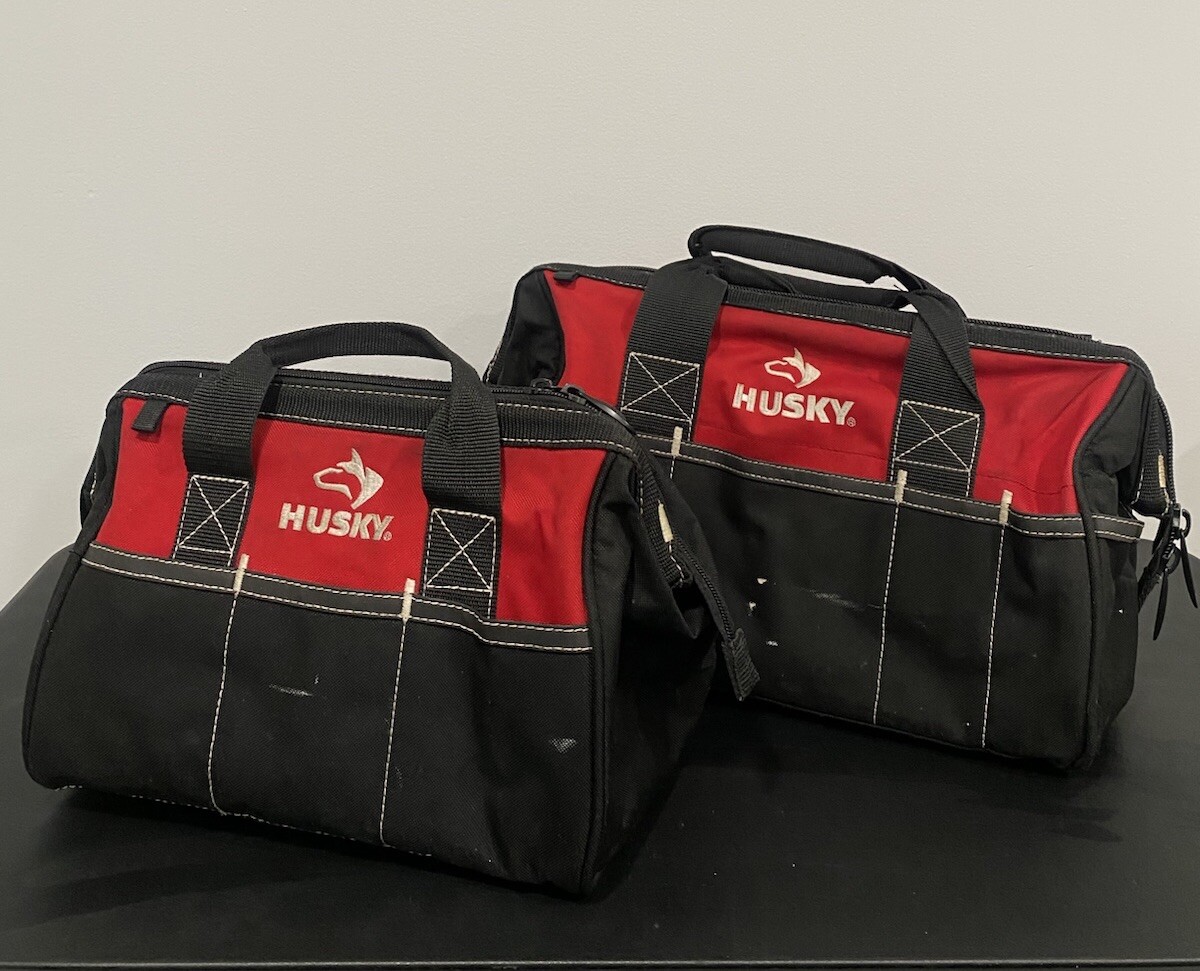 Set of 2 Husky Water Resistant Tool Bag Red Black 12 Inch and 15 Inch Organizer