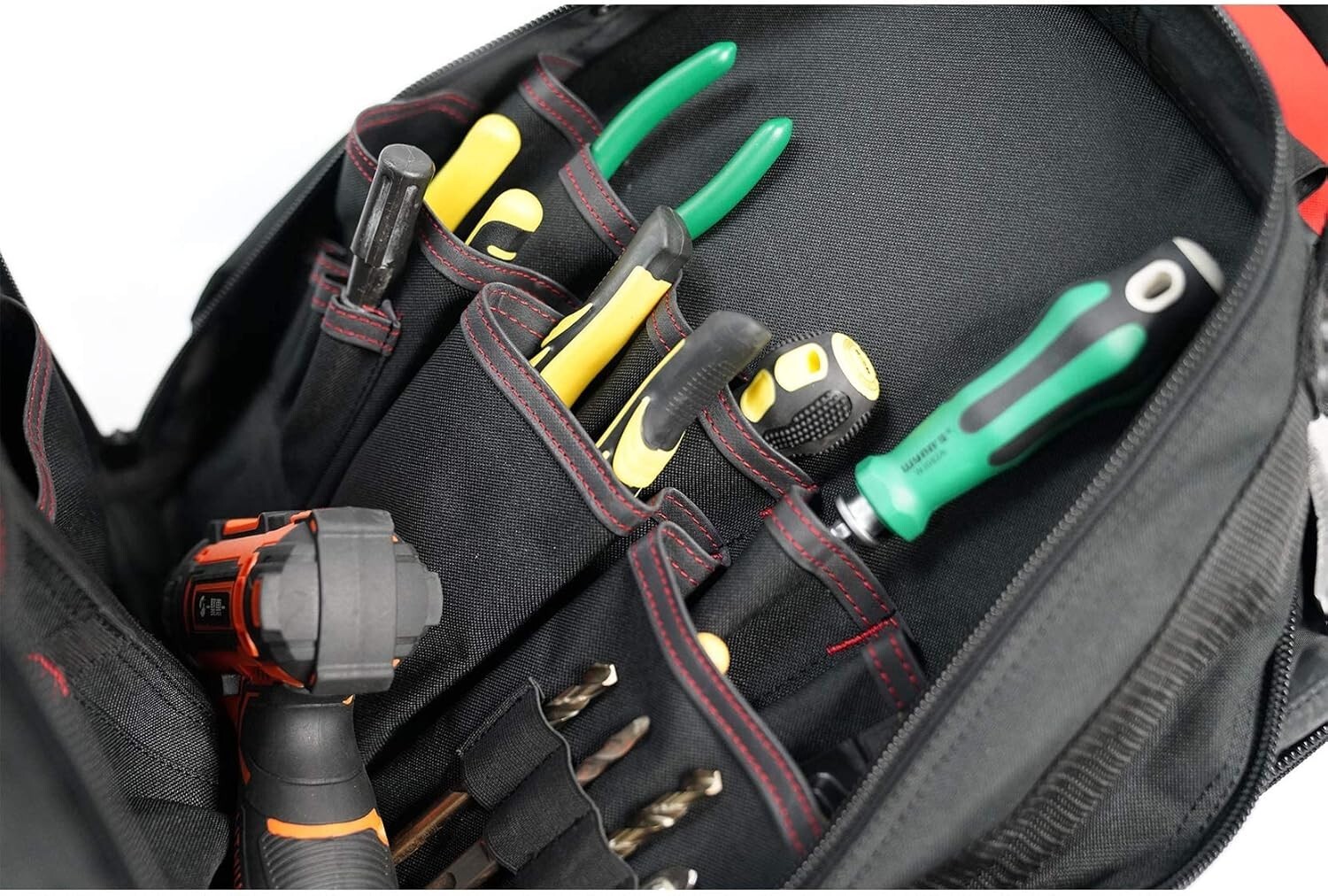Multi-Functional Tool Backpack with Wheels & Laptop Compartment – Red & Black