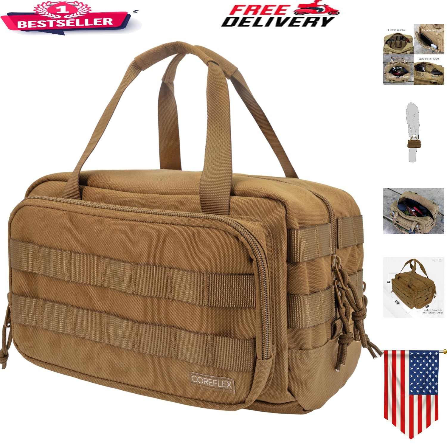 Durable 12-Inch Tactical Tool Bag with 9 Compartments – Water Repellent Design