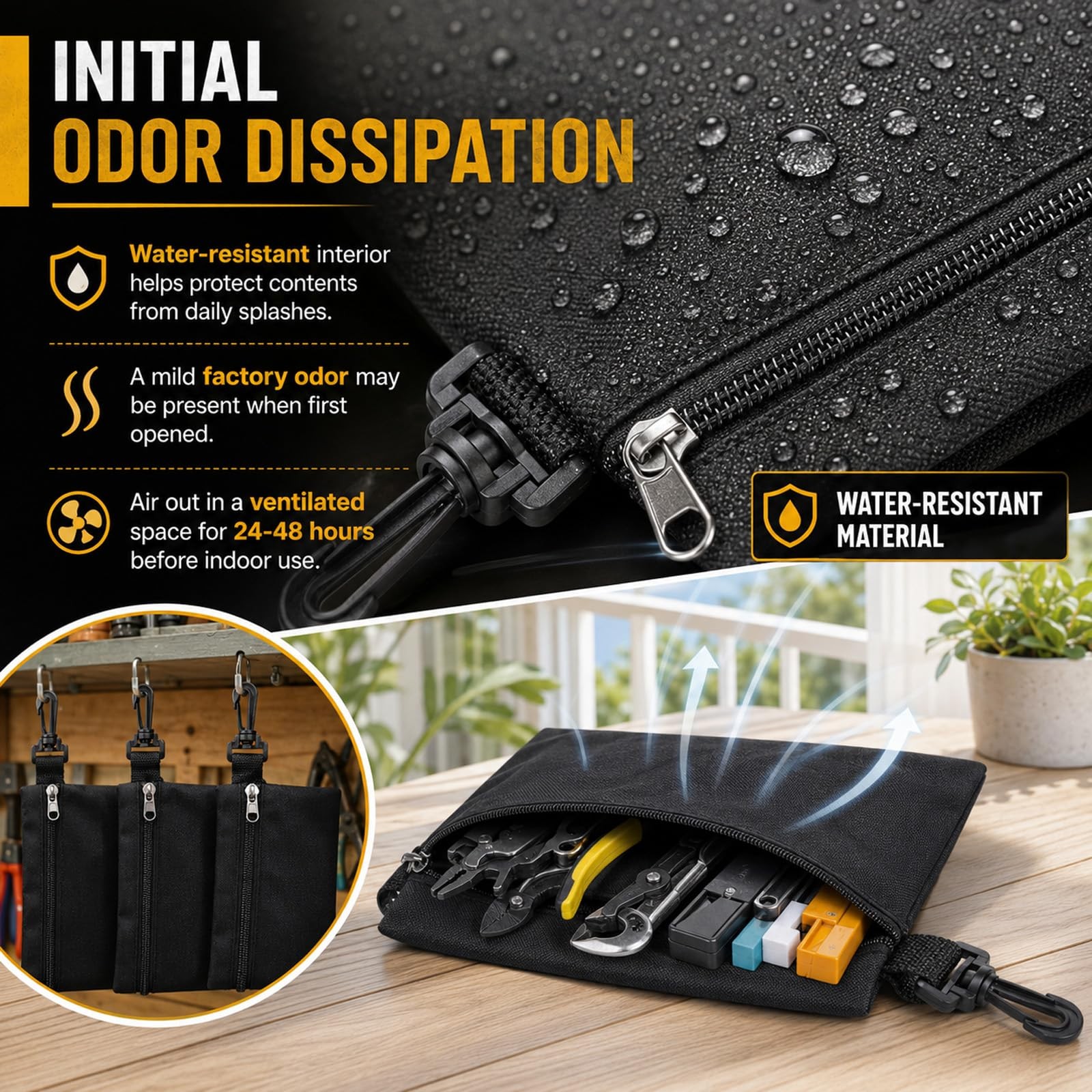 QCWN 3 Pack Small Zipper Tool Pouch Bags Heavy Duty 600D Oxford Waterproof Mu…