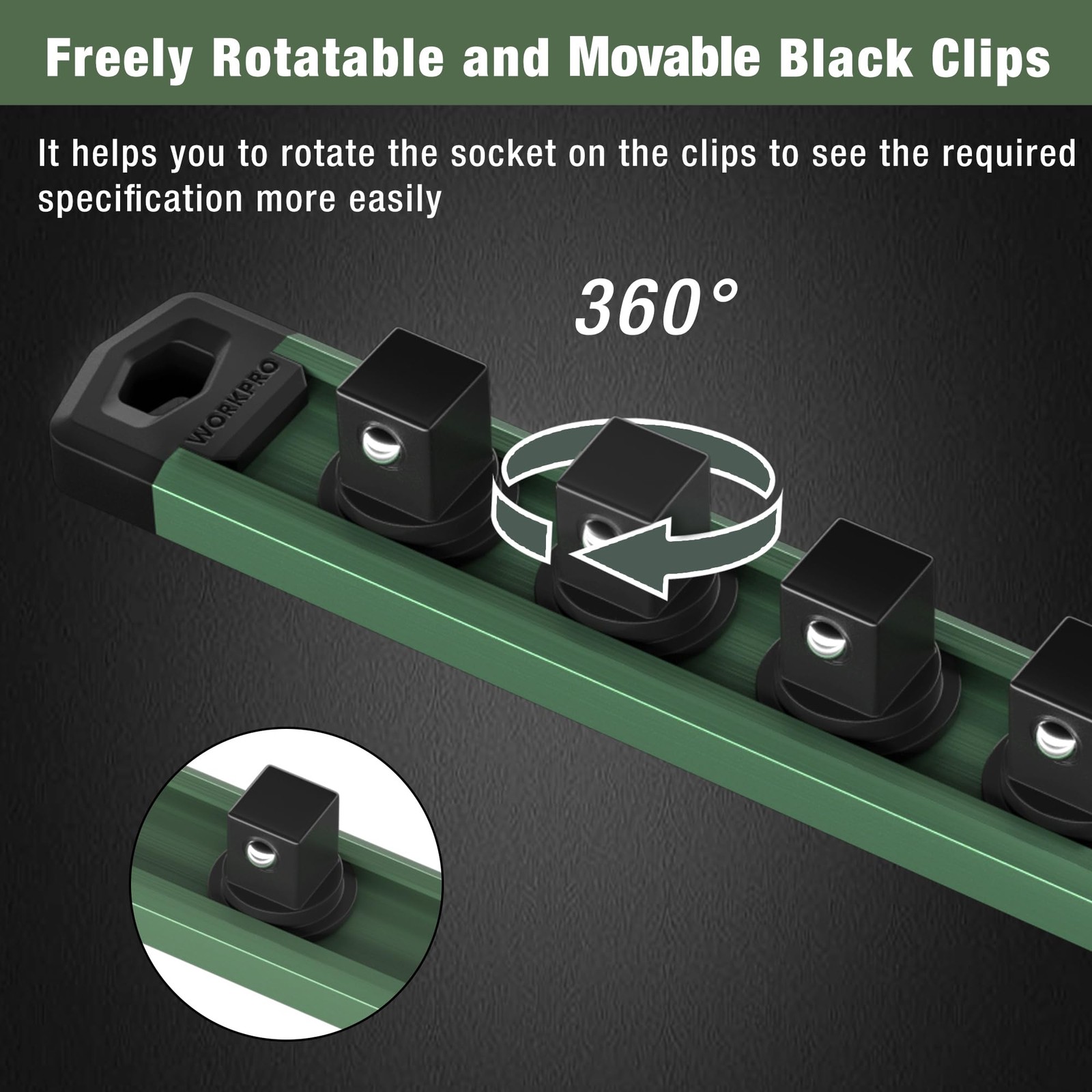 WORKPRO Magnetic Socket Organizer, 1/4-Inch Drive Aluminum 1/4″ DR, Green