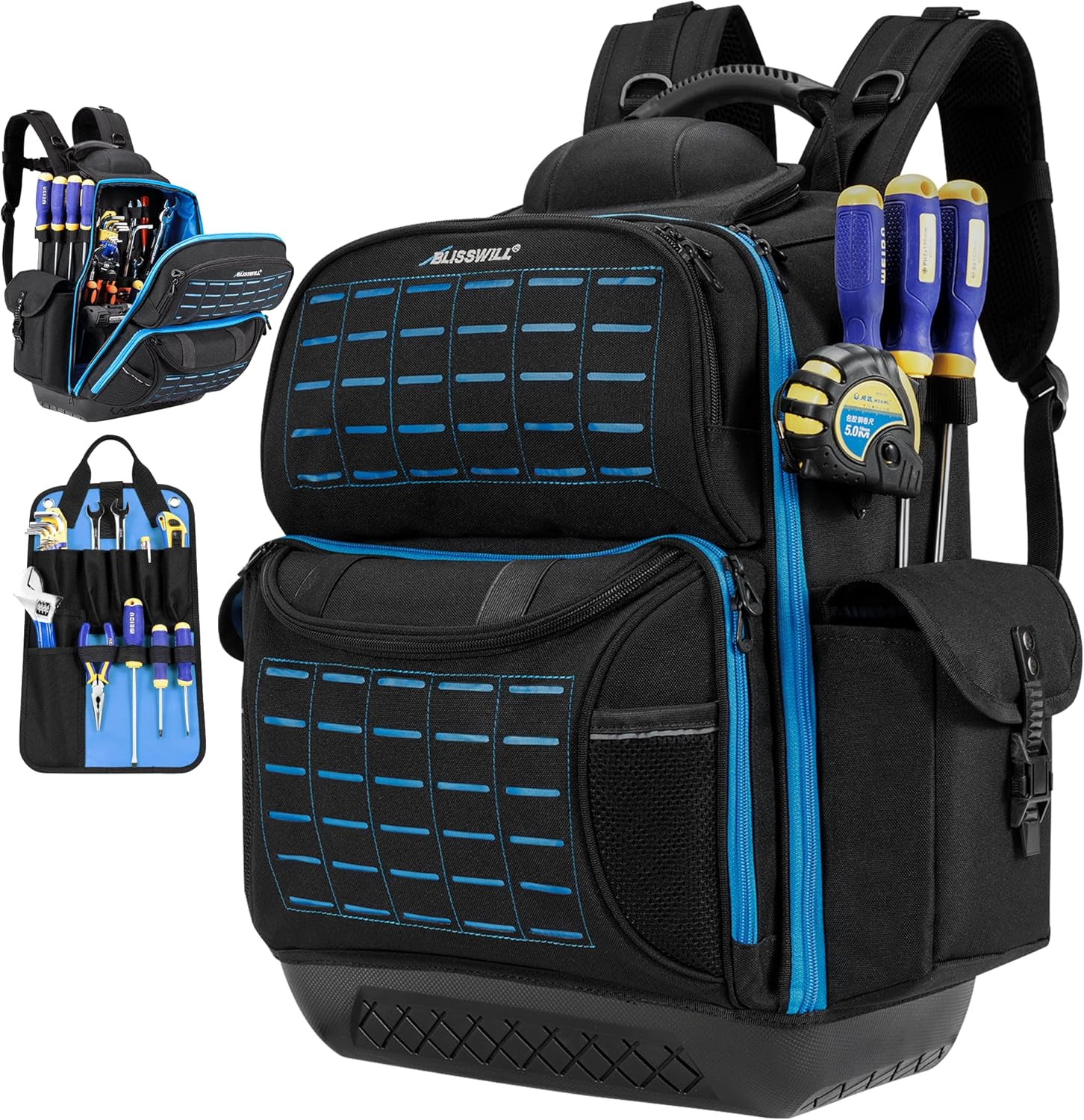 Tool Bag Backpack for Men,Heavy Duty Tool Backpack Bag with Waterproof Molded B