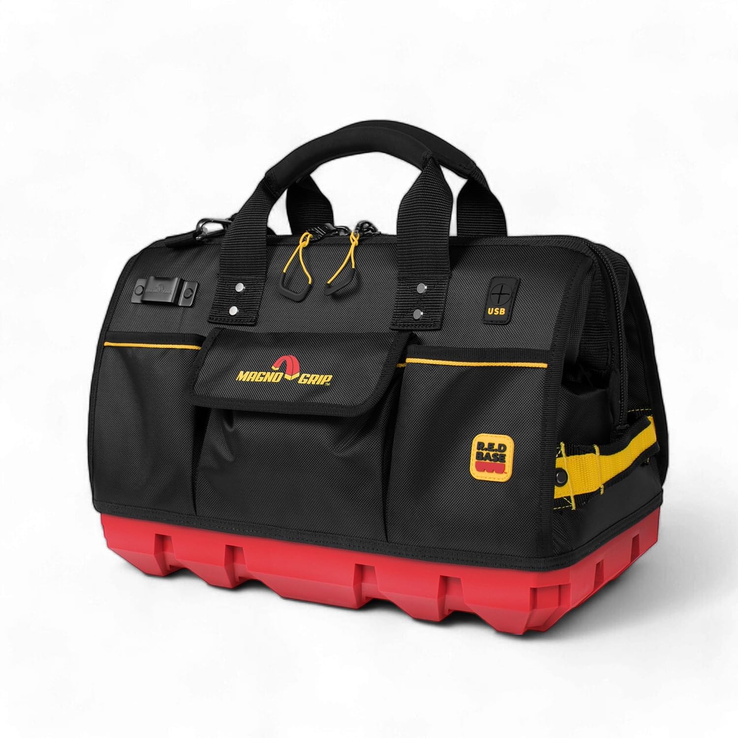 MagnoGrip RED Base 18″ Heavy-Duty Tool Bag – 22 Pockets, 8 Loops, 1680D Balli…