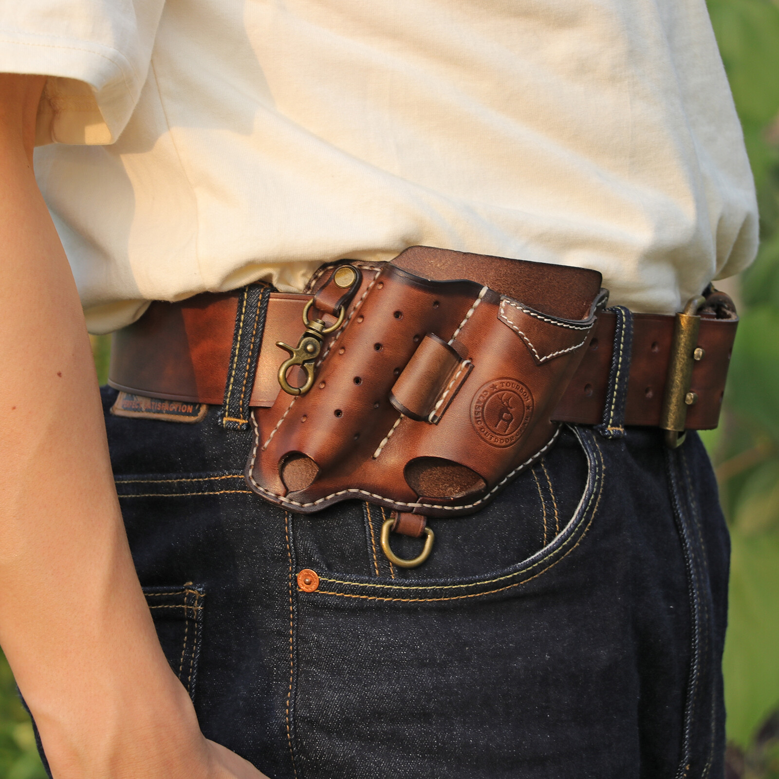 Tourbon Leather EDC Multitool Sheath Flashlight Holder Pen Belt Holster Camping