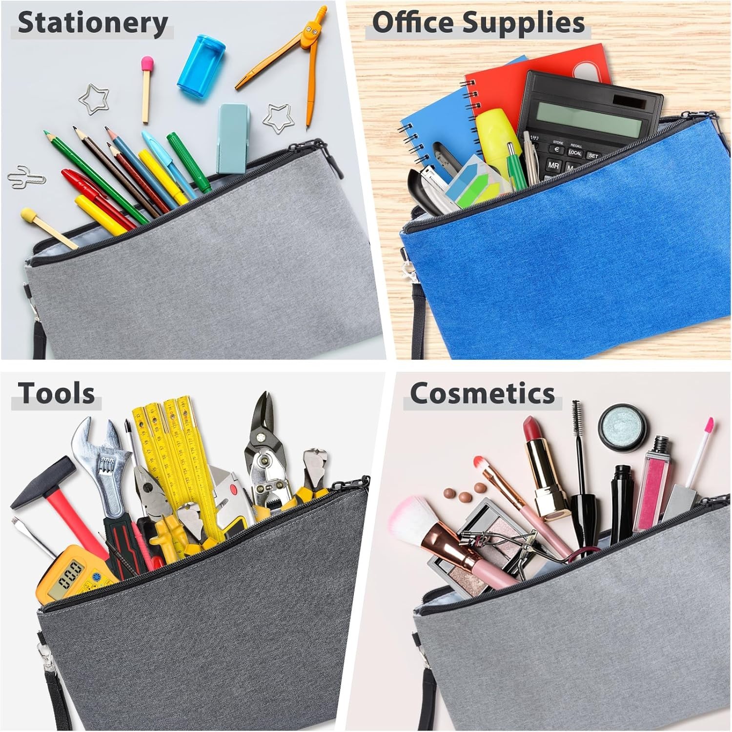 12 Inch Gray Tool Pouch Bag, Travel Organizer, Heavy Duty Polyester Grab Handle