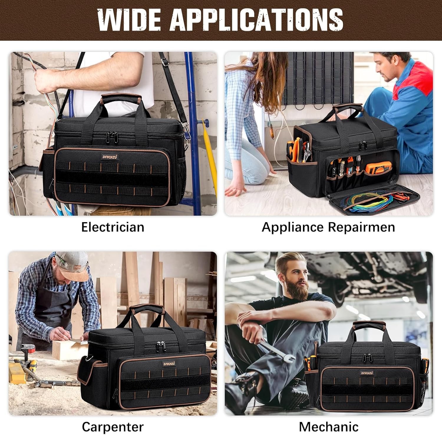 17 Inch Heavy Duty Tool Bags Men Women 20 Pockets Portable Tool Bag W/