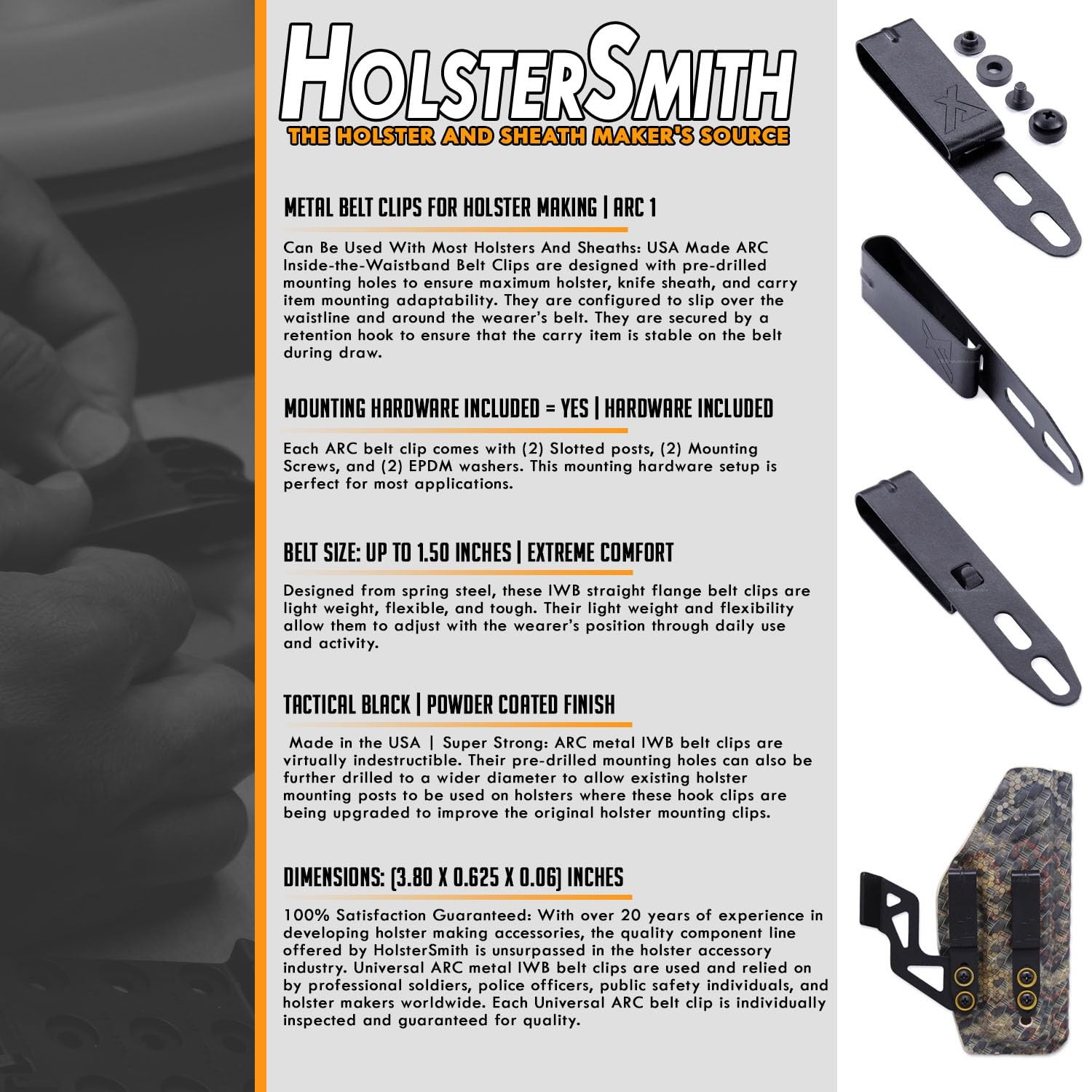 HolsterSmith Universal Metal Belt Clips for Holster Making – (ARC 1) – (Fits …
