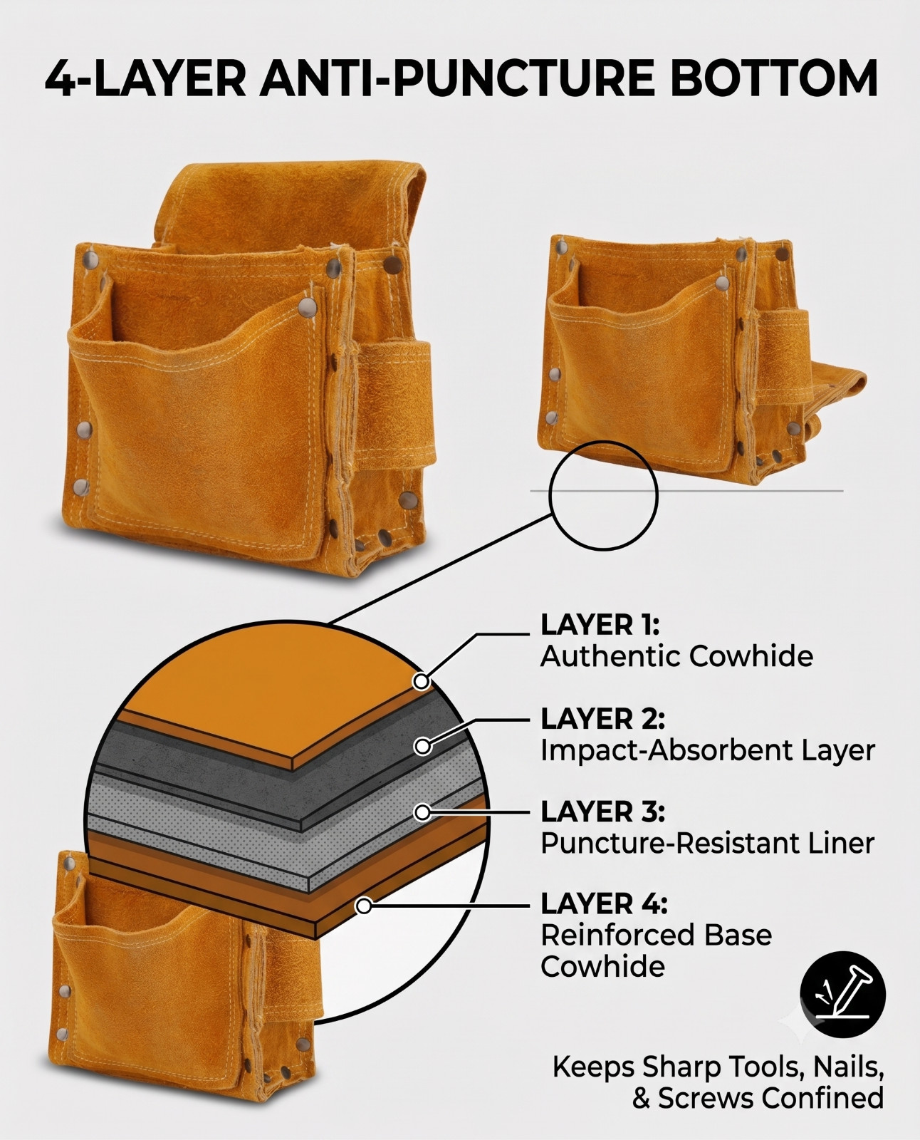 Heavy Duty Leather Tool Pouch Cowhide Waist Bag Carpenter Electrician Belt Organ