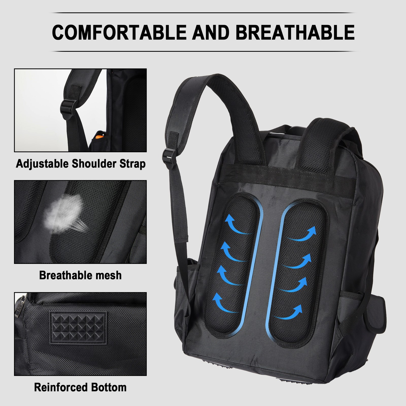 8 Gallon 18 Inch Tool Backpack Waterproof Electrician Bag Oxford Laptop Storage
