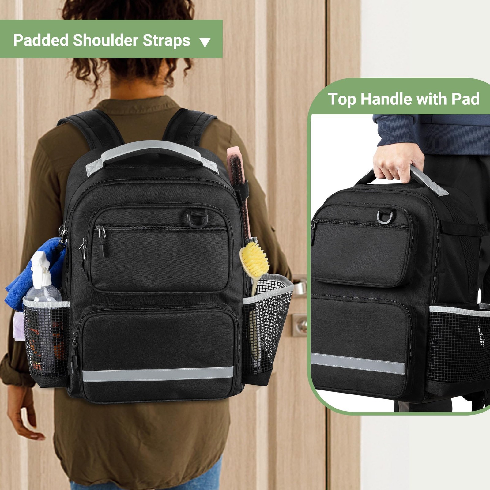 Cleaning Backpack with Bottom Plate & Waterproof Medium, Black