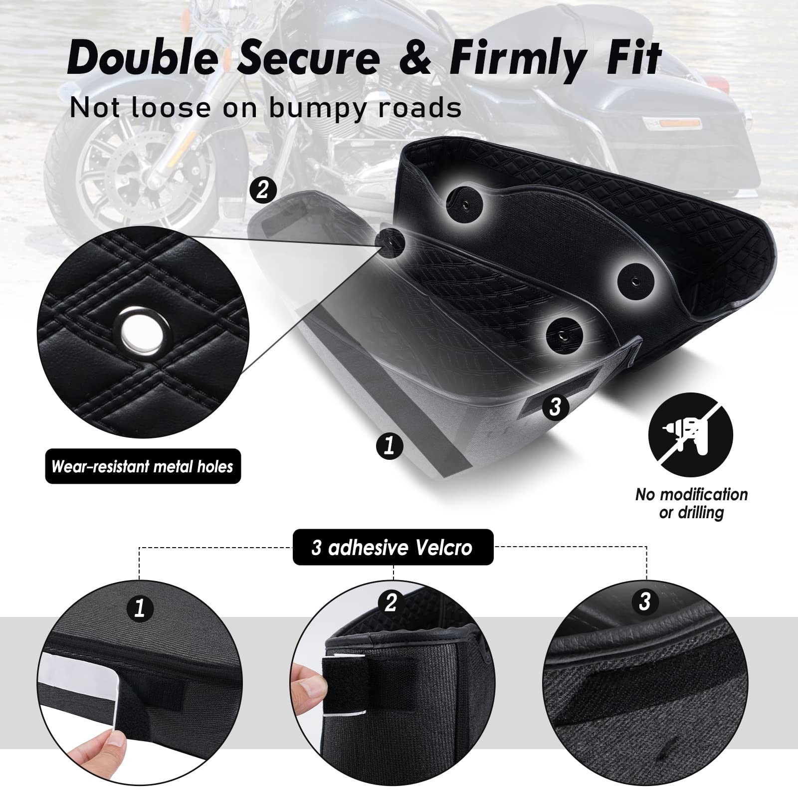 Motorcycle Saddlebag Liners 2PCS Non-Stretched PU Leather 4 Side Tool Pockets