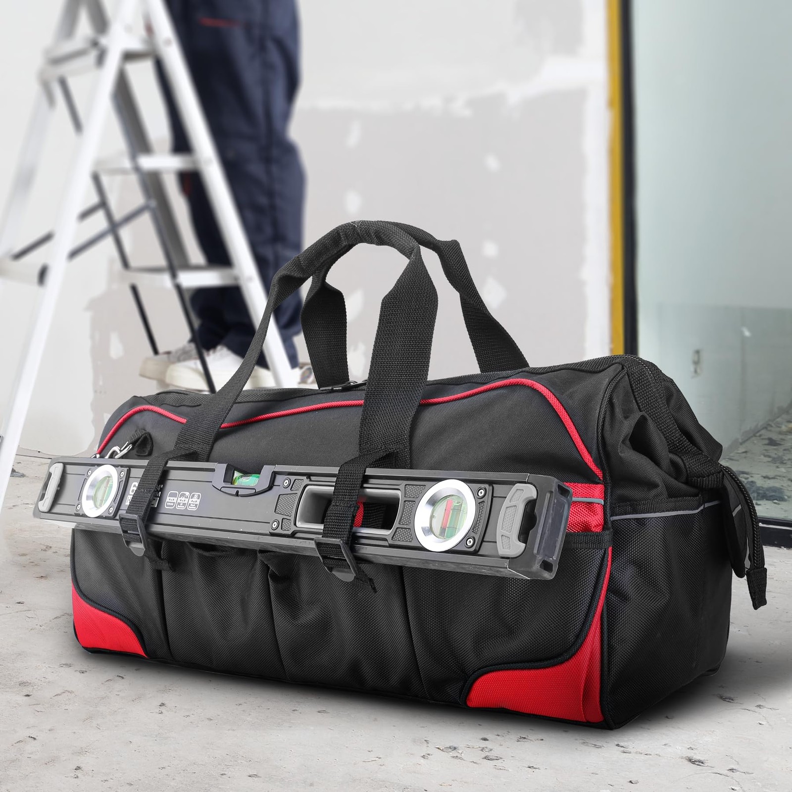 HAUTMEC 24″ Heavy-Duty Large Tool Bag, 1680D x 10″ x 12.4″, Black & Red
