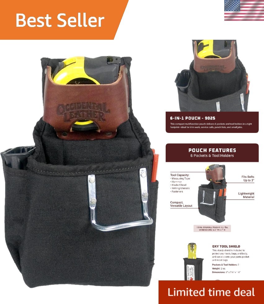 Multi-Functional 6 Pocket Tool Holder for Professional Use – Black/Brown