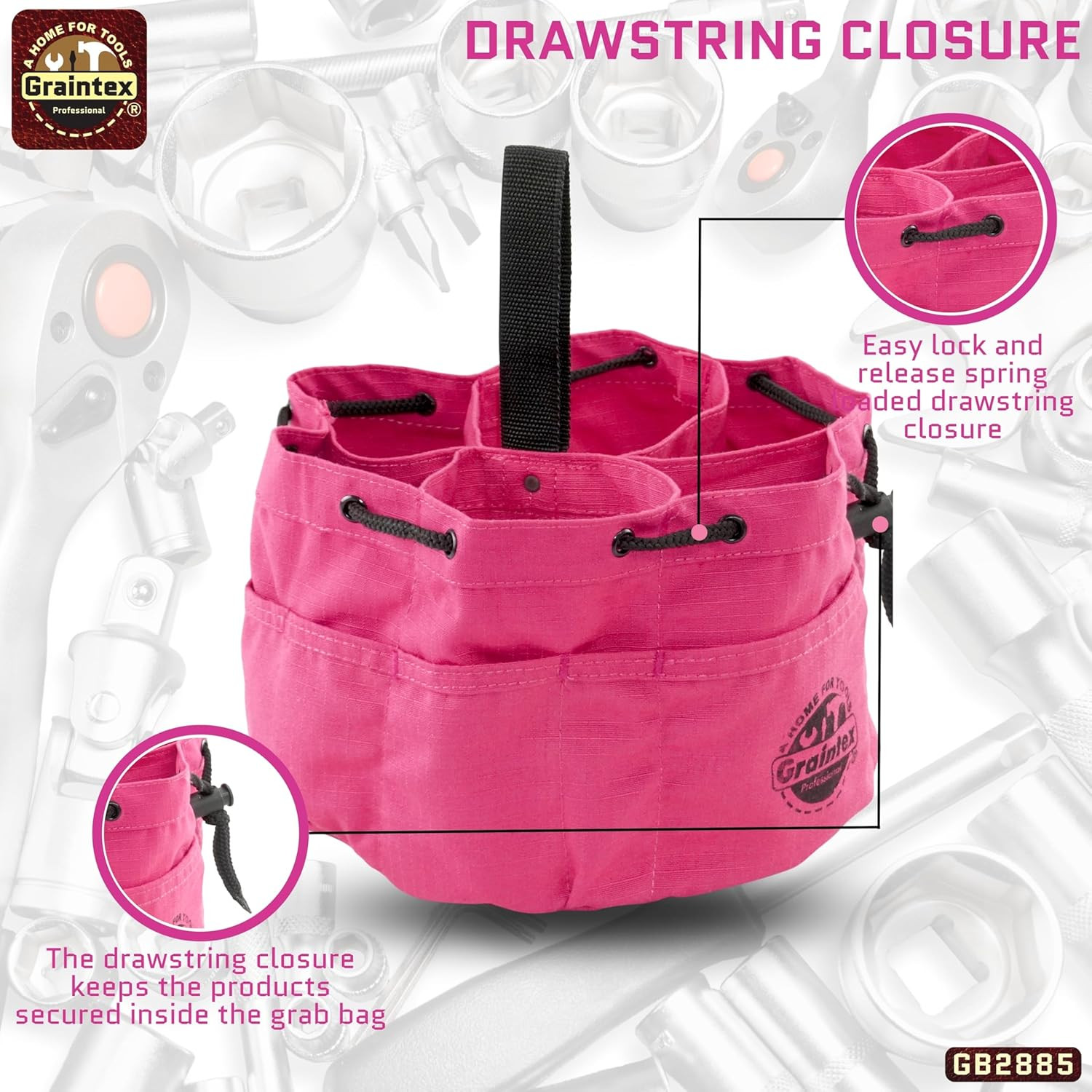 18 Pockets Grab Bag Rip-Stop Canvas Drawstring Closure, Small Part Organizer Pou