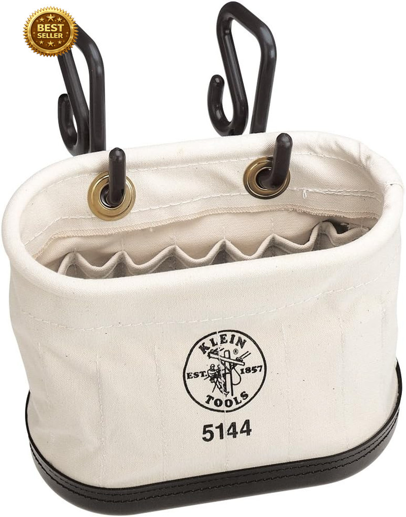 Canvas Aerial Oval Tool Bucket 15 Pockets Polypropylene Base with Hooks