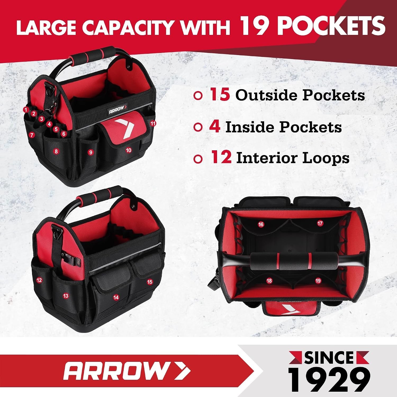 Compact ARROW 12″ Tool Bag with Waterproof Hard Base – Ideal for Plumbers & HVAC