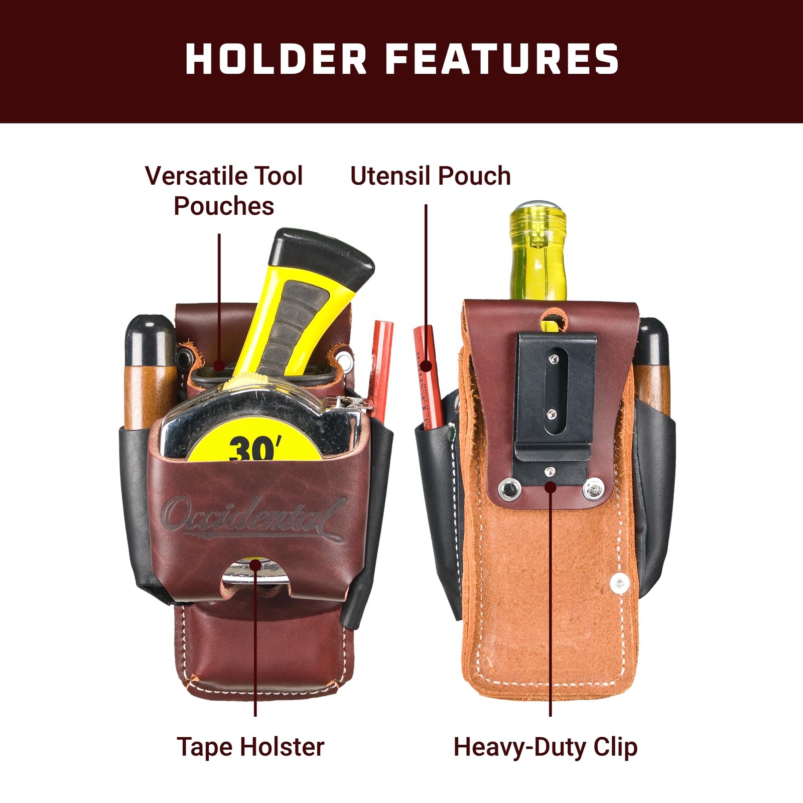 Occidental Leather Clip-On 4 in 1 Tool/Tape Holder – Provides 4x the Tool Cap…