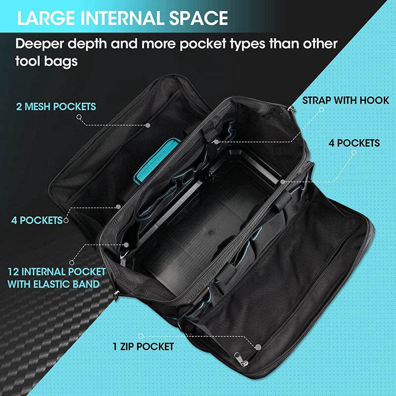 DURATECH 17-in Wide Mouth Tool Bag Large Storage 32 Pocket Bag Organizer w/Strap