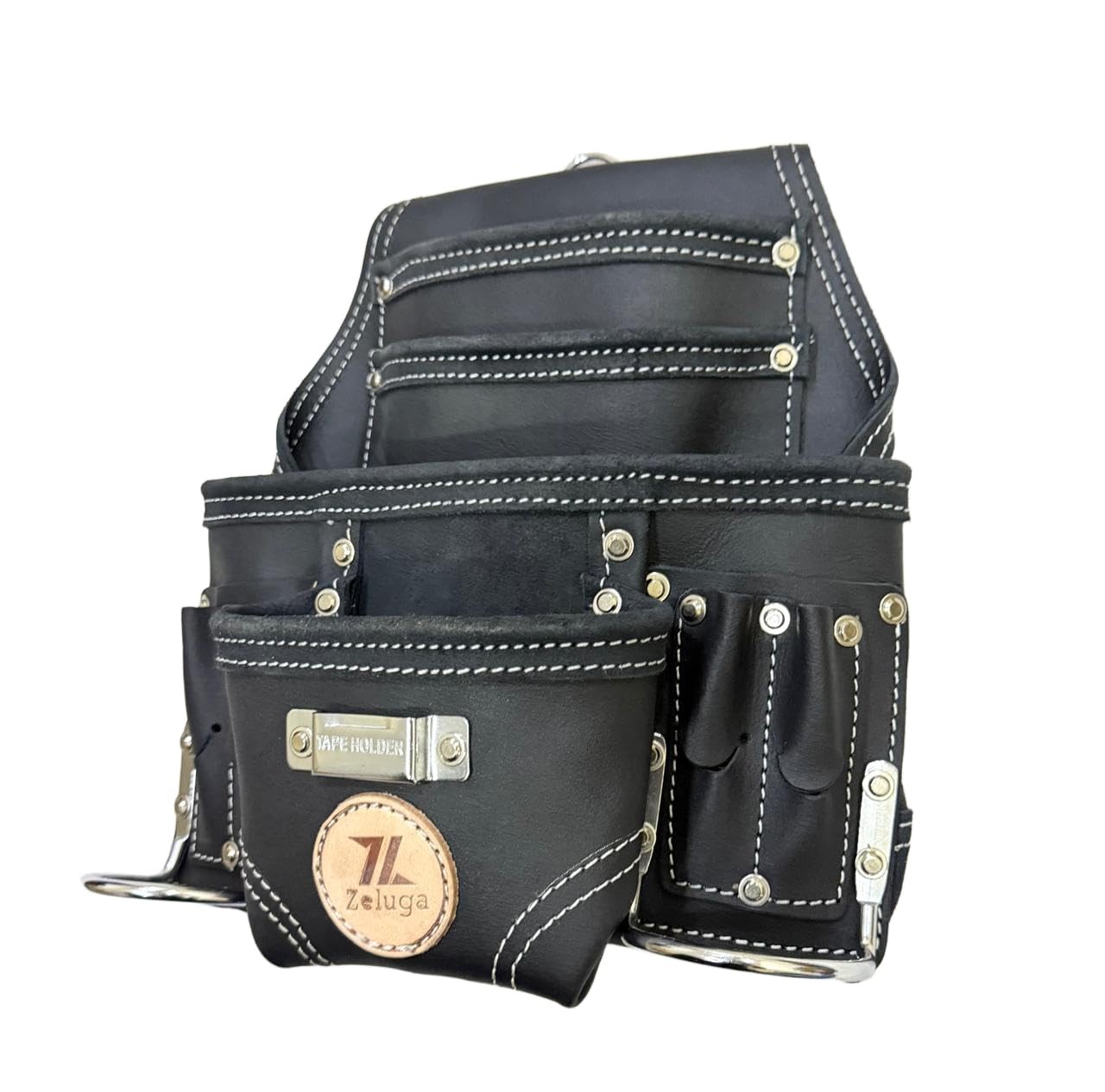 Zeluga 20-117 10 Pocket Rigger Heavy Duty Leather Tool Bag, Black ZL117TB