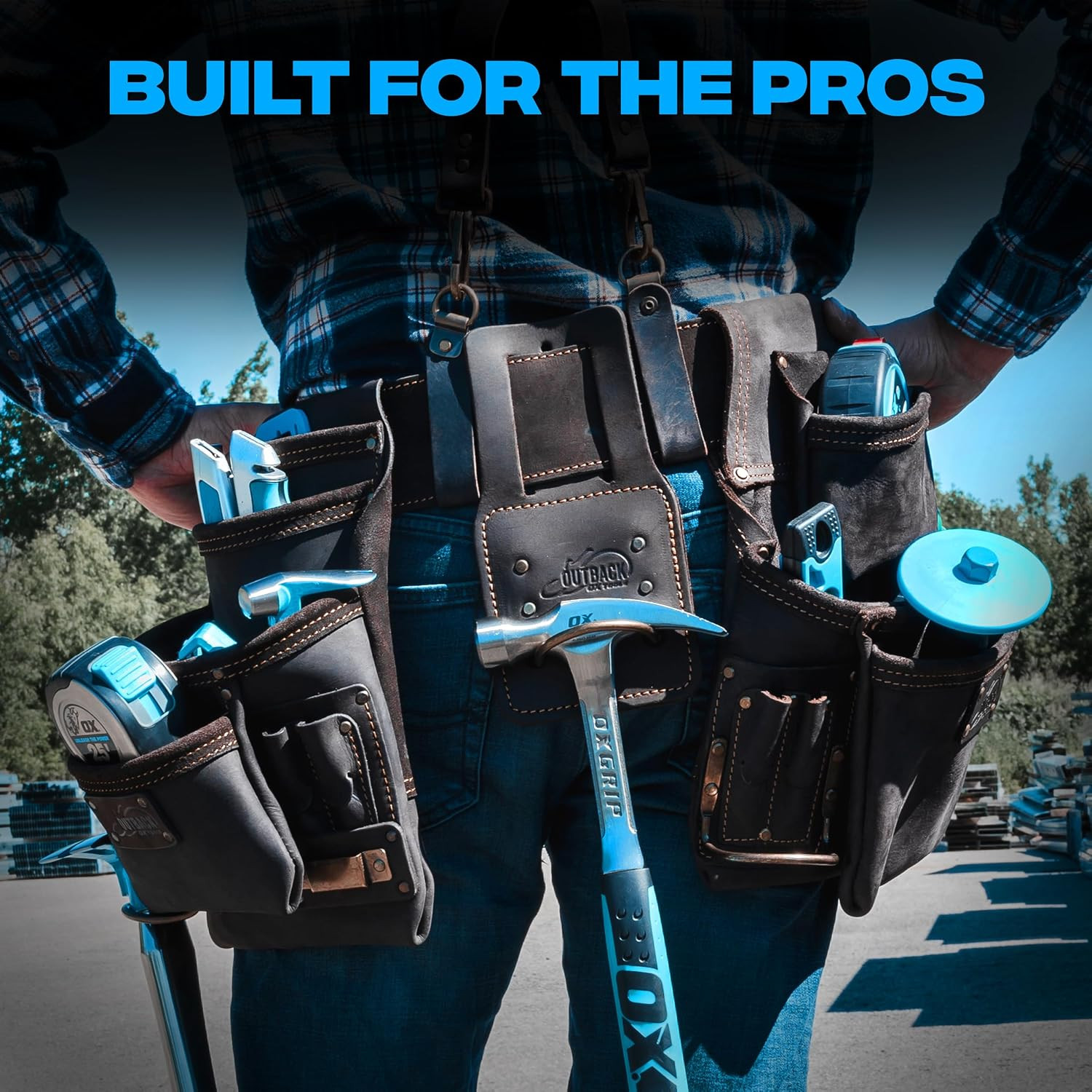 Pro Oil‑Tanned Leather Carpenter Tool Belt with Padded Suspenders & Dual Hammer